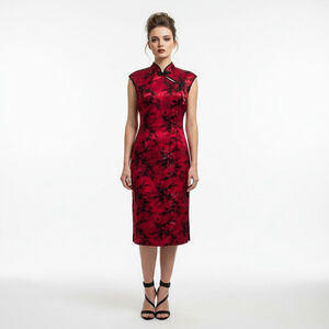 Morbid Threads Vintage Y2K Red & Black Cheongsam Dress Large